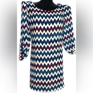 Classy Chevron Print Dress in Navy, Teal & Burgundy *NWOT